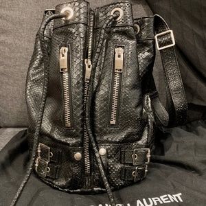 Saint Laurent Rider Medium Python-Print Bucket Bag